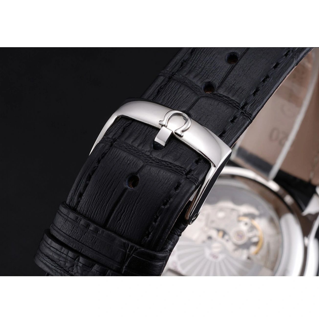 1015 Omega De Ville Prestige Co-Axial Black Dial Silver Case Black Leather Strap Roman Numeral